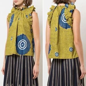 Ulla Johnson Tilda Sleeveless Blouse in Yellow/Blue Size 2/S